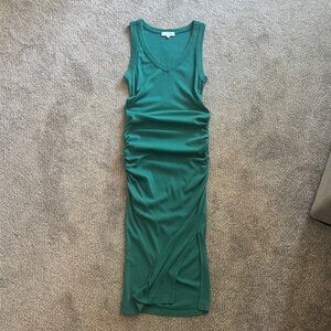 Michael Stars Green Ruched Midi Dress